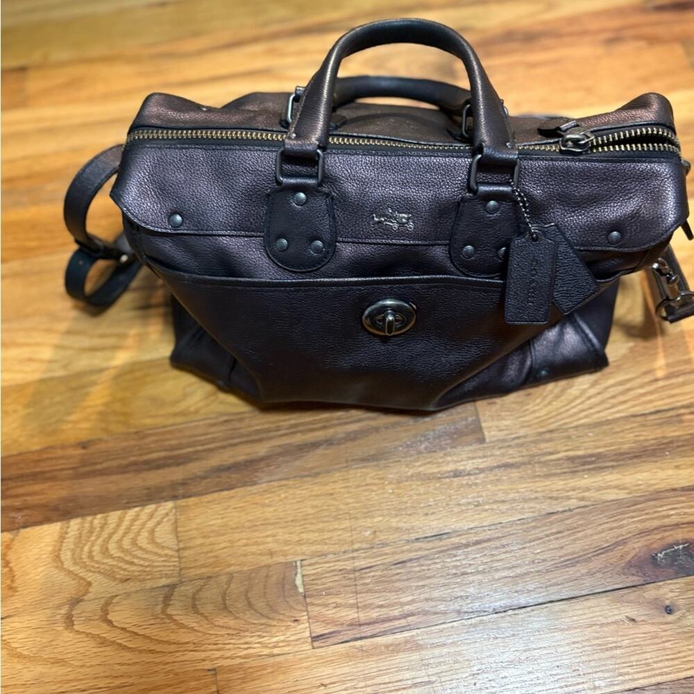 Coach Bronze Rhyder 32 Metallic Leather Satchel Handbag Carry All With Strap
